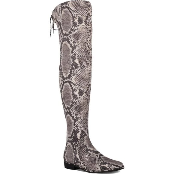 Marc Fisher Women's Humor 2 Faux Suede Snake Print Flat Over the Knee Boots - Picture 2 of 5